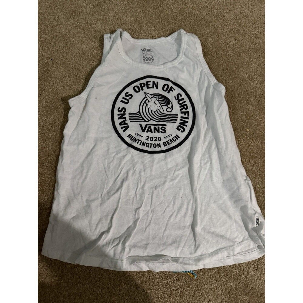 Kids Girls Medium 10/12 VANS Black Surf Logo White Tank Top Worn Once